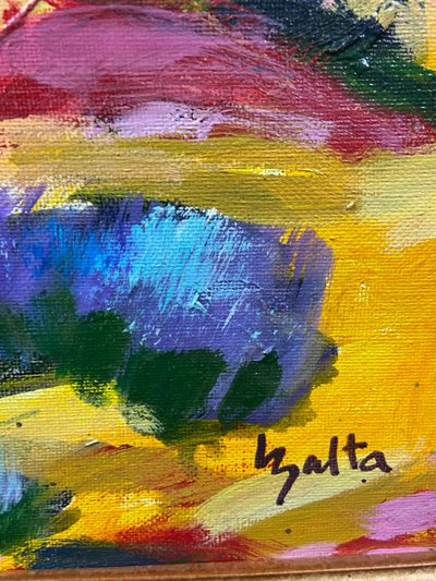 Grande dipinto olio su tela paesaggio provenzale Manosque firmato Claude Balta