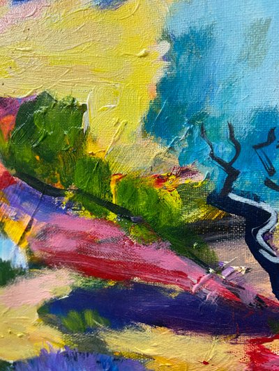 Grande dipinto olio su tela paesaggio provenzale Manosque firmato Claude Balta