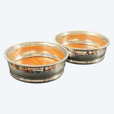 Pair of Louis XV style silver-plated metal coasters