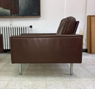 Paire De Fauteuils En Cuir Et Métal Chromé, Style Knoll , Circa 1970
