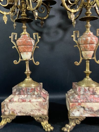 Pair of large bronze and marble candelabras 19th century Napoleon III