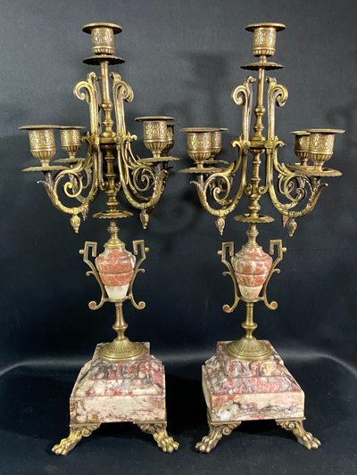 Pair of large bronze and marble candelabras 19th century Napoleon III