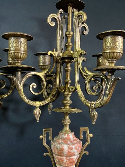 Pair of large bronze and marble candelabras 19th century Napoleon III