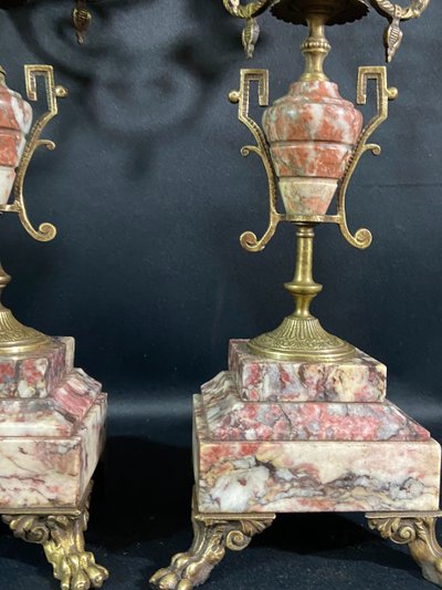 Pair of large bronze and marble candelabras 19th century Napoleon III