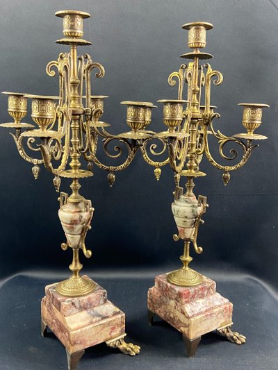 Pair of large bronze and marble candelabras 19th century Napoleon III