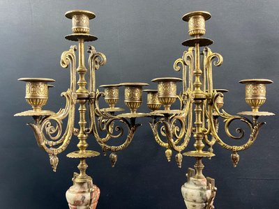 Pair of large bronze and marble candelabras 19th century Napoleon III