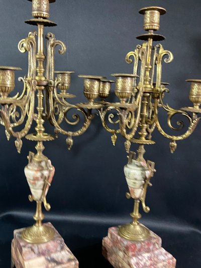 Pair of large bronze and marble candelabras 19th century Napoleon III
