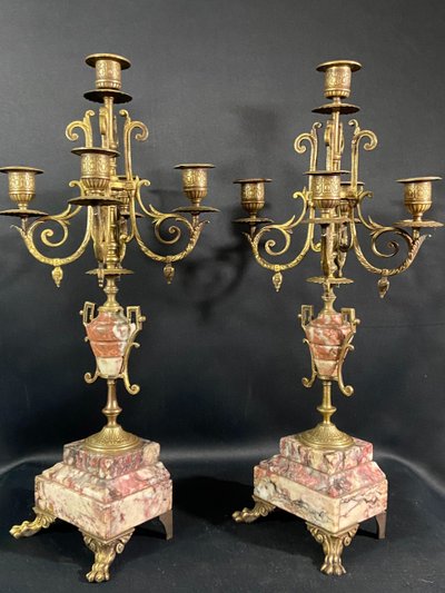 Pair of large bronze and marble candelabras 19th century Napoleon III