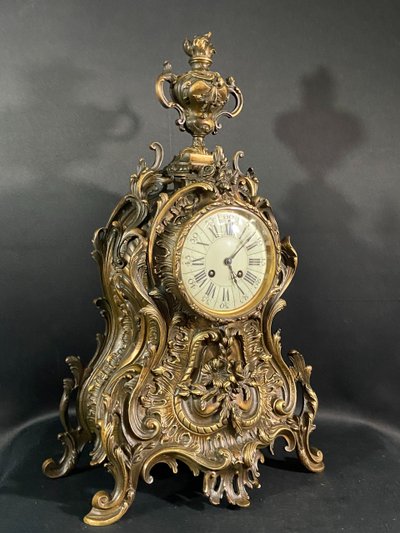 Large Louis XV style bronze cartel clock