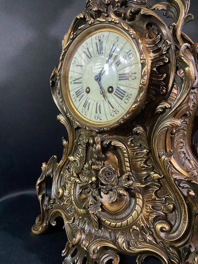 Large Louis XV style bronze cartel clock