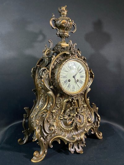 Large Louis XV style bronze cartel clock