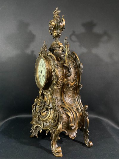 Large Louis XV style bronze cartel clock