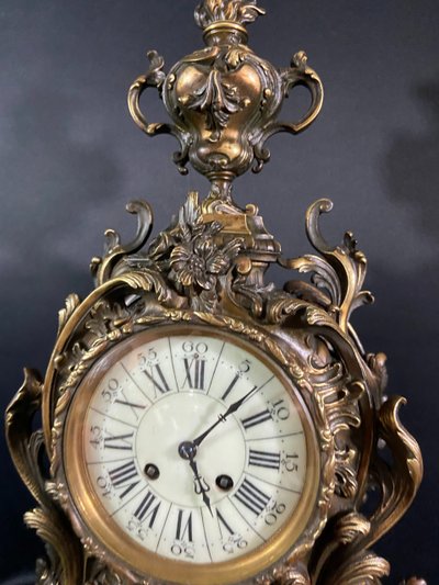 Large Louis XV style bronze cartel clock