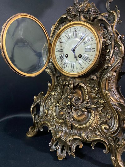 Large Louis XV style bronze cartel clock