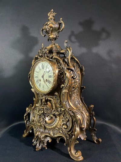Large Louis XV style bronze cartel clock