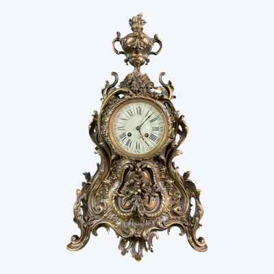 Large Louis XV style bronze cartel clock