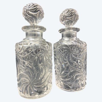 Paire flacons à parfum début XXe cristal SAINT LOUIS modèle Fleurs de violettes