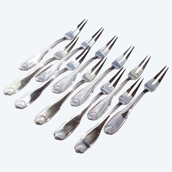 11 silver plated shellfish forks shell model