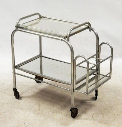 Deux Bar Roulants Art Deco En Aluminium Et Miroir Circa 1930
