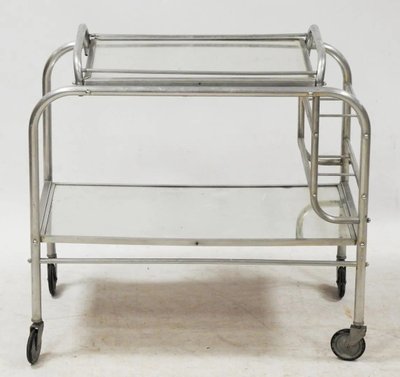 Deux Bar Roulants Art Deco En Aluminium Et Miroir Circa 1930