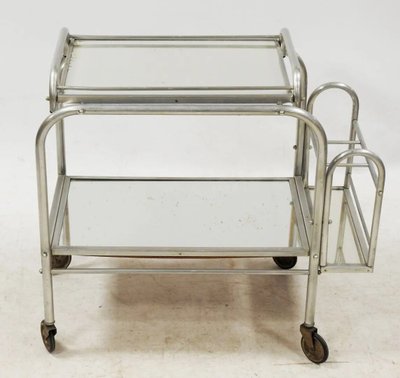 Deux Bar Roulants Art Deco En Aluminium Et Miroir Circa 1930