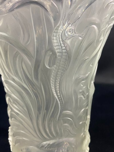 Large Josef Inwald Barolac 1936 Art Deco frosted glass vase, marine life decor