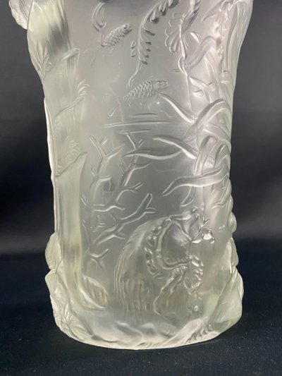Large Josef Inwald Barolac 1936 Art Deco frosted glass vase, marine life decor