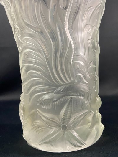 Large Josef Inwald Barolac 1936 Art Deco frosted glass vase, marine life decor