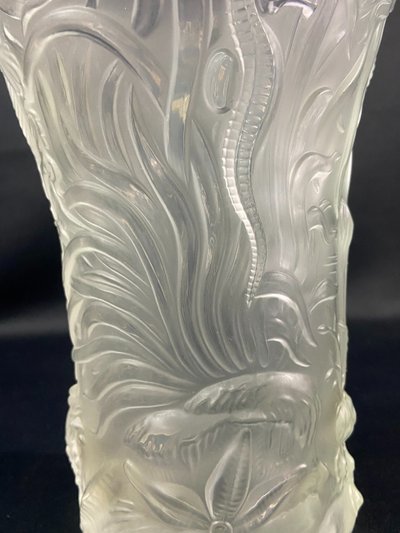 Large Josef Inwald Barolac 1936 Art Deco frosted glass vase, marine life decor