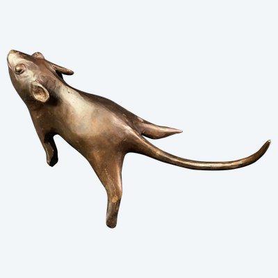 Soggetto in bronzo con grande topo o ratto in bronzo fine XIX secolo Giappone Meiji