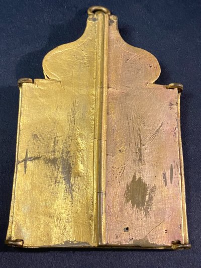 Russian travel icon Gilt bronze triptych 19th century Russia