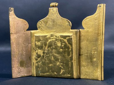 Russian travel icon Gilt bronze triptych 19th century Russia