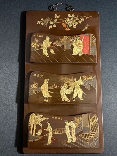 Mail sorter on 3 levels lacquered wood gilded decoration of characters Meiji Japan