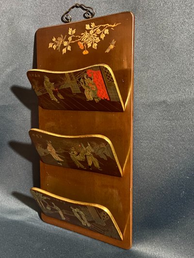 Mail sorter on 3 levels lacquered wood gilded decoration of characters Meiji Japan