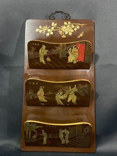 Mail sorter on 3 levels lacquered wood gilded decoration of characters Meiji Japan