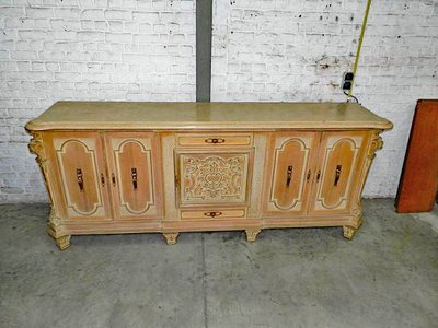 Credenza del 1940 in rovere sbiancato, marmo e bronzo