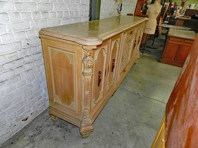 Credenza del 1940 in rovere sbiancato, marmo e bronzo