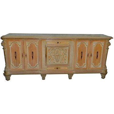 Credenza del 1940 in rovere sbiancato, marmo e bronzo