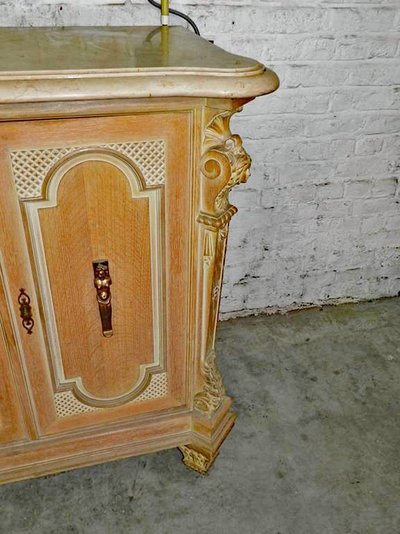 Credenza del 1940 in rovere sbiancato, marmo e bronzo