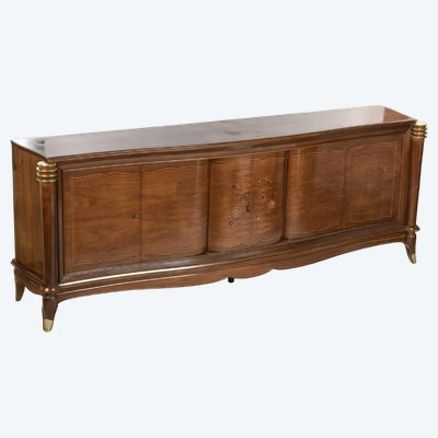 Grande Enfilade Art Deco En Palissandre, Bois Précieux Et Bronze Circa 1930