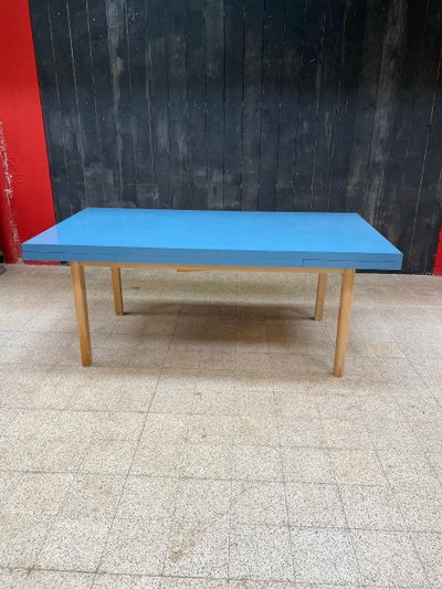 Interesting Elm And Laminate Reconstruction Table Circa 1950