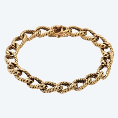 70er Jahre Gourmet-Armband aus strukturiertem 18k Gold, Vintage-Armband, geflochtene Masche, Seventies-Armband