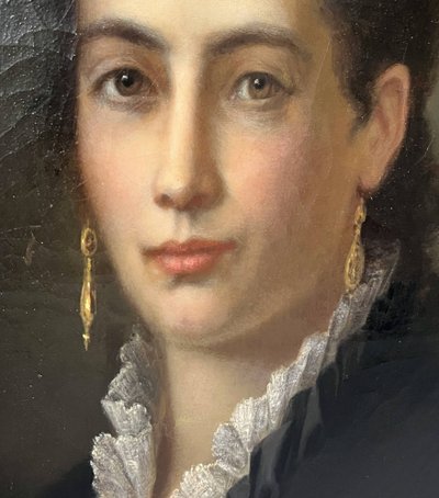 Painting HST "Elegant portrait with jewels" XIX° century signed C.F. Kaiser