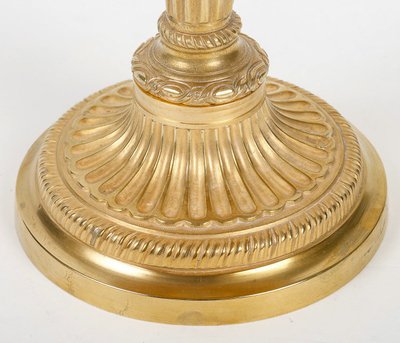Coppia di candelieri in ormù di epoca Luigi XVI con decorazione a scanalature, montati in lampade.