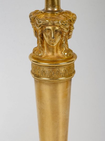 Pair of Candlesticks with Female Busts Attributed to Claude Galle Circa 1810, Mounted as Lamps