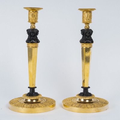 Pair of Candlesticks with Marvelous Attributed to Claude Galle Circa 1810, Mounted as Lamps