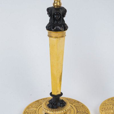 Pair of Candlesticks with Marvelous Attributed to Claude Galle Circa 1810, Mounted as Lamps