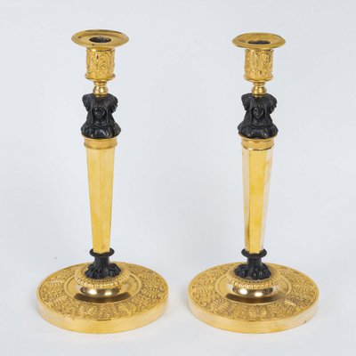 Pair of Candlesticks with Marvelous Attributed to Claude Galle Circa 1810, Mounted as Lamps