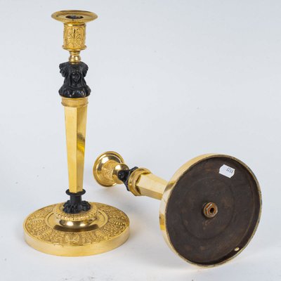 Pair of Candlesticks with Marvelous Attributed to Claude Galle Circa 1810, Mounted as Lamps