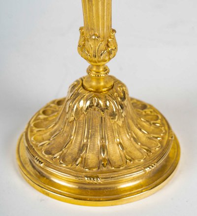 Pair of Louis XVI Style Candlesticks Circa 1820 in Chiseled Bronze, Mounted as Lamps